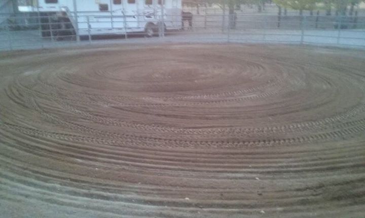 The round pen has newly added sand that the horses love to roll in
